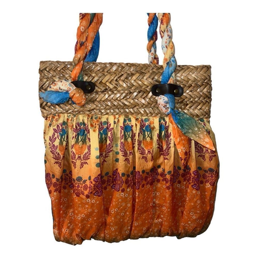 Cappelli Straworld Straw Purse Boho Handbag Tote Beach Vacation Fun Orange Blue - Picture 6 of 7